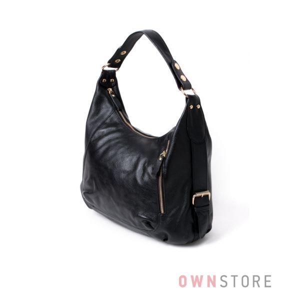 Купить сумку женскую черную кожаную с пряжками - арт.0339